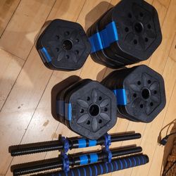 Adjustable barbell and dumbbells set
4x2.5kg(5.5lbs)
4x2kg(4.4lbs) 
6x1.5kg(3.3lbs) 