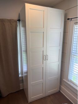 2 IKEA pax wardrobes 50%OFF 1yr old with shelves drawers rail