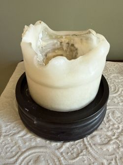 Large Decorative Pillar Candle on Wooden Base