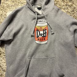 Men’s LARGE Gray Duff Beer Hoodie with bottle opener and koozie