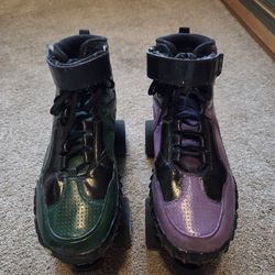 Green And Purple Roller Derby Skates
