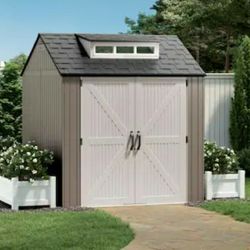 NEW Rubbermaid Resin Outdoor Storage Shed With Floor (7 x 7 Ft) Gray