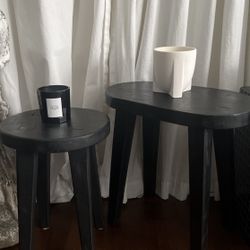 Wood Ebony Black Stools Carved Minimalist Scandi Organic Modern Brutalist Japandi Decor Side tables 