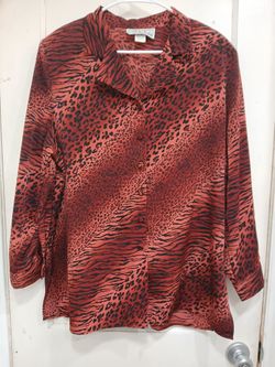 Vintage Delta Burke Zebra Leopard Print Long Sleeve  Button Down 1X Women's 