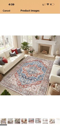 ANSSO 5x8 Area Rug for Living Room, Machine Washable Low Pile Rugs, Non-Slip Backing Vintage Carpet for Bedroom, Dining Room, Home Office Decor Auburn