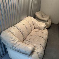 2 White Leather Coaches