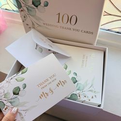 100 Wedding Thank You Cards w/ Envelopes - Like New