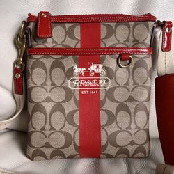 Coach Red Trim Signature Crossbody Bag 