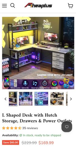 L-Shaped Gaming Desk with Hutch
