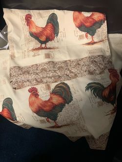 Rooster Print kitchen curtain set with valance