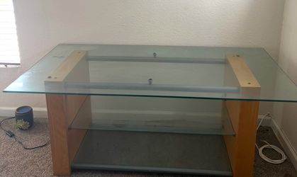 Glass and Wood TV Stand with Shelves
