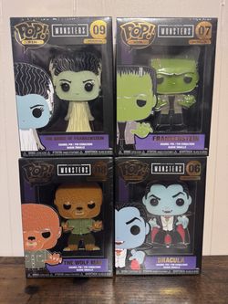 Set of 4 Universal Monsters Funko Pop Pin Dracula Bride Frankenstein Wolfman