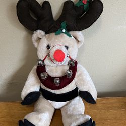 Plush Teddy Bear REINDEER COSTUME Poseable Legs Christmas Holiday Shelf Sitter