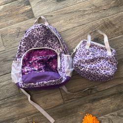 Cat N Jack Purple Leopard Sparkle Backpack And Lunch Box