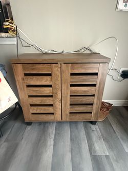 Wood Cabinet with Louvered Doors NEED GONE BEFORE SEPT 8TH