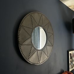 Round Industrial Wall Mirror – Riveted Metal Frame