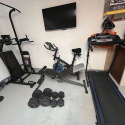 Home Gym, Treadmill, Exercise Bike, Pullup Dip Tower Etc