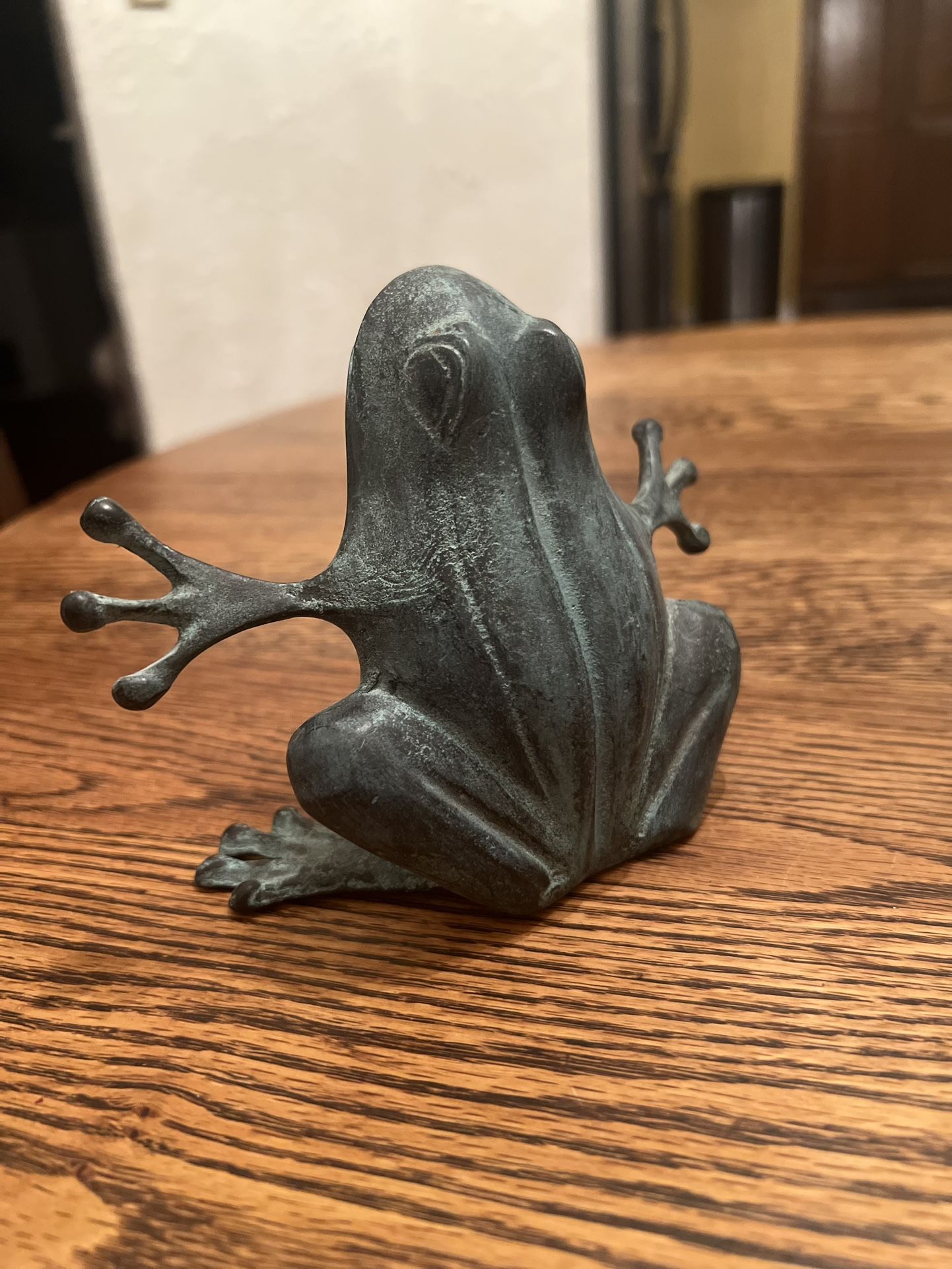 Whimsical Verdigris Patinned Brass Frog 4 1/4”Tall