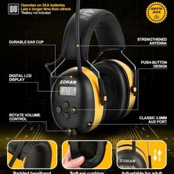  ZOHAN EM042 AM/FM Radio Headphone with Digital Display, Noise Reduction Safety Ear Muffs for Lawn Mowing and Landscaping