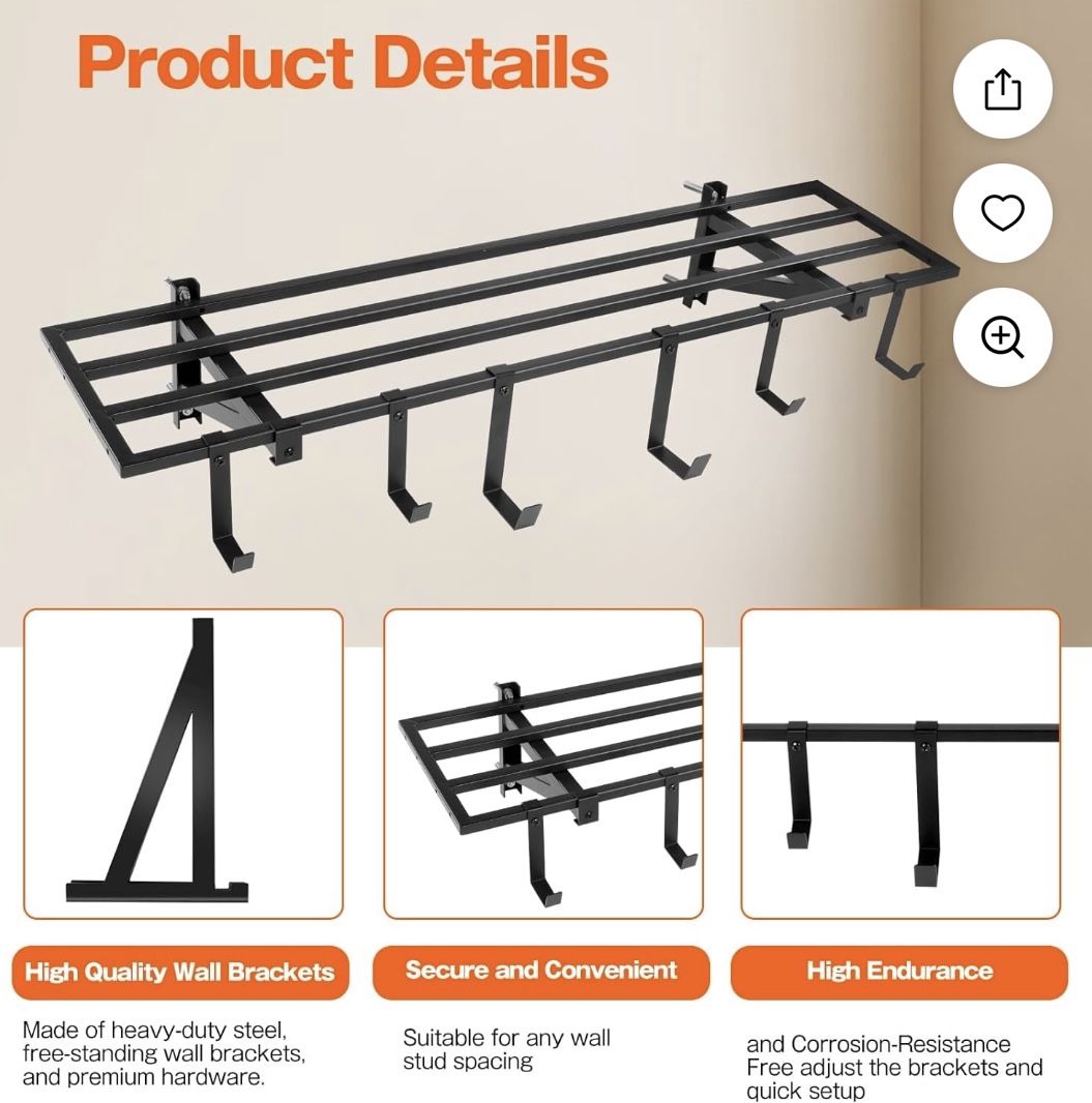 4-Pack 1.5x4ft Garage Shelving Wall Mounting Racks & Hooks