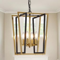 Black & Gold 4-Light Geometric Pendant