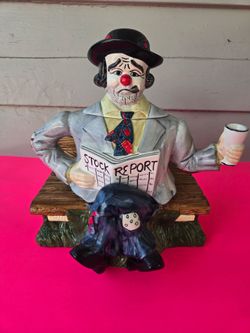 Vintage 1991 Cardinal Inc Sad Clown Stock Report Cookie Jar