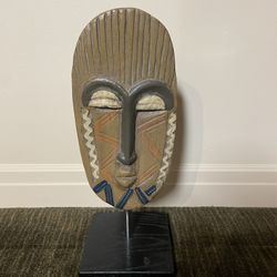 African Wood Mask On Lucite Stand 