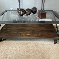 metal and wood occasional industrial cocktail coffee table