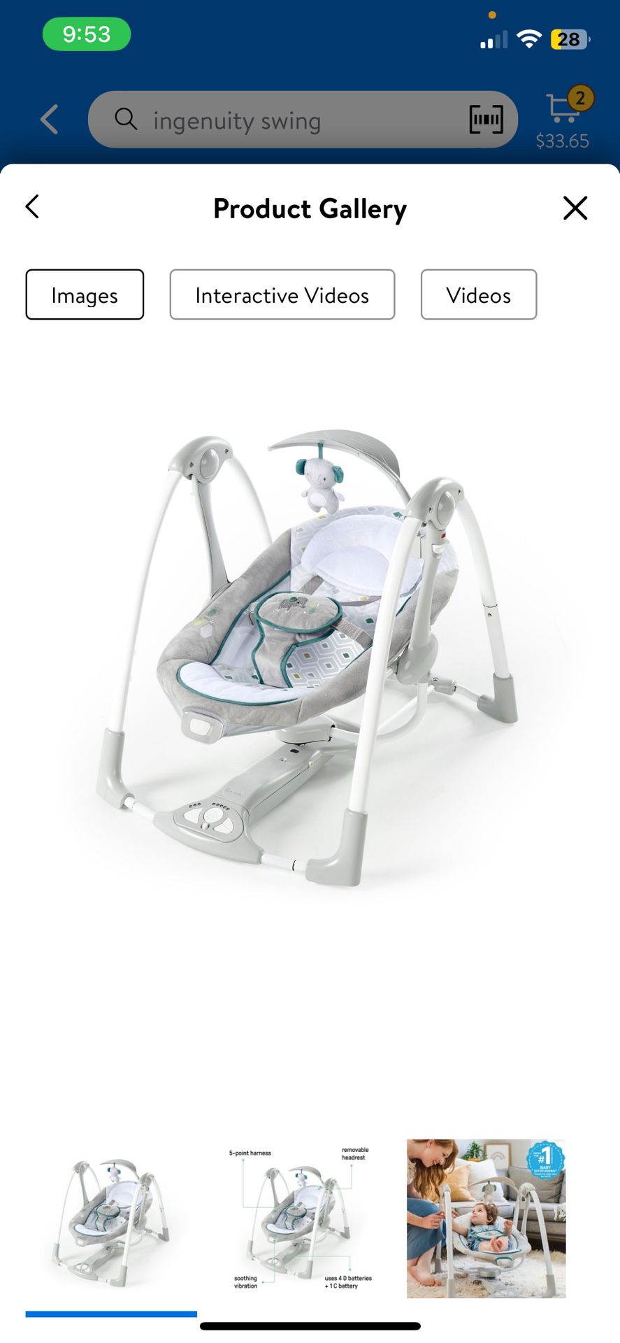 Ingenuity Convert Me 2-in-1 Portable Vibrating Baby Swing Nash, Infant, Gray