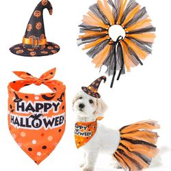 Halloween Dog Costume - Bandanas, Hat and Dress Set