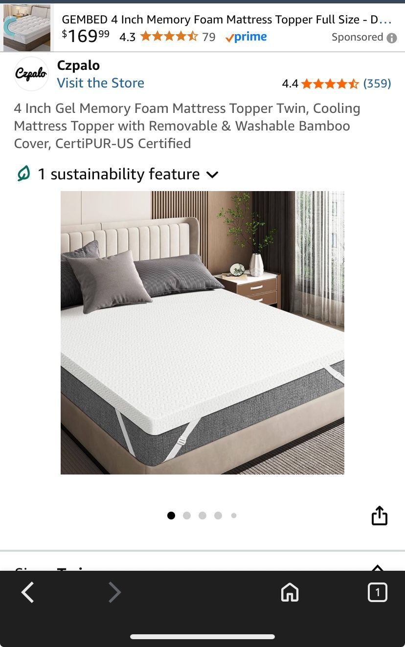 Twin Gel Mat For Twin Bed (NEW IN BOX )