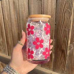 Heart Flowers Libby Glass Can 16oz