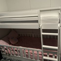 Barely Used Kids Double Bunk Bed With Ladder And Mattresses
