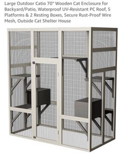 Large Outdoor Catio 70" Wooden Cat Enclosure for Backyard/Patio