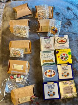 Lot of 13 Longaberger Basket Tie-Ons + 1 Collectors Club Pewter Pin & Empty Sleeve