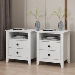 Set of 2 21.7'' Tall 2 - Drawer 1- Shelf Nightstand in White End Table