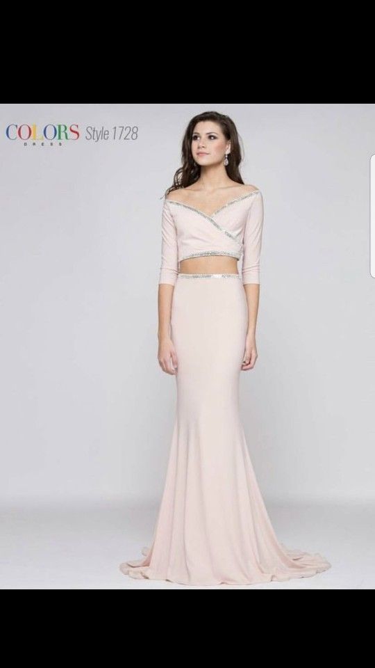 Blush Two Piece Prom Dress Crop Top