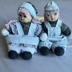 Pair Of Vintage SmallBoy & Girl Cloth Doll with Porcelain Face Sand Bag!!!