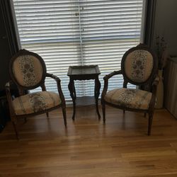 Vintage French Chairs & Side Table Set (3pc)