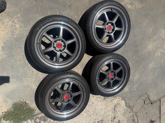 18x8.5 + 35 Kansei Roku Gunmetal Chrome Lip + 235/40R18 Continental Tires 5 Lug