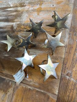 7 Brass Star Napkin Rings Vintage