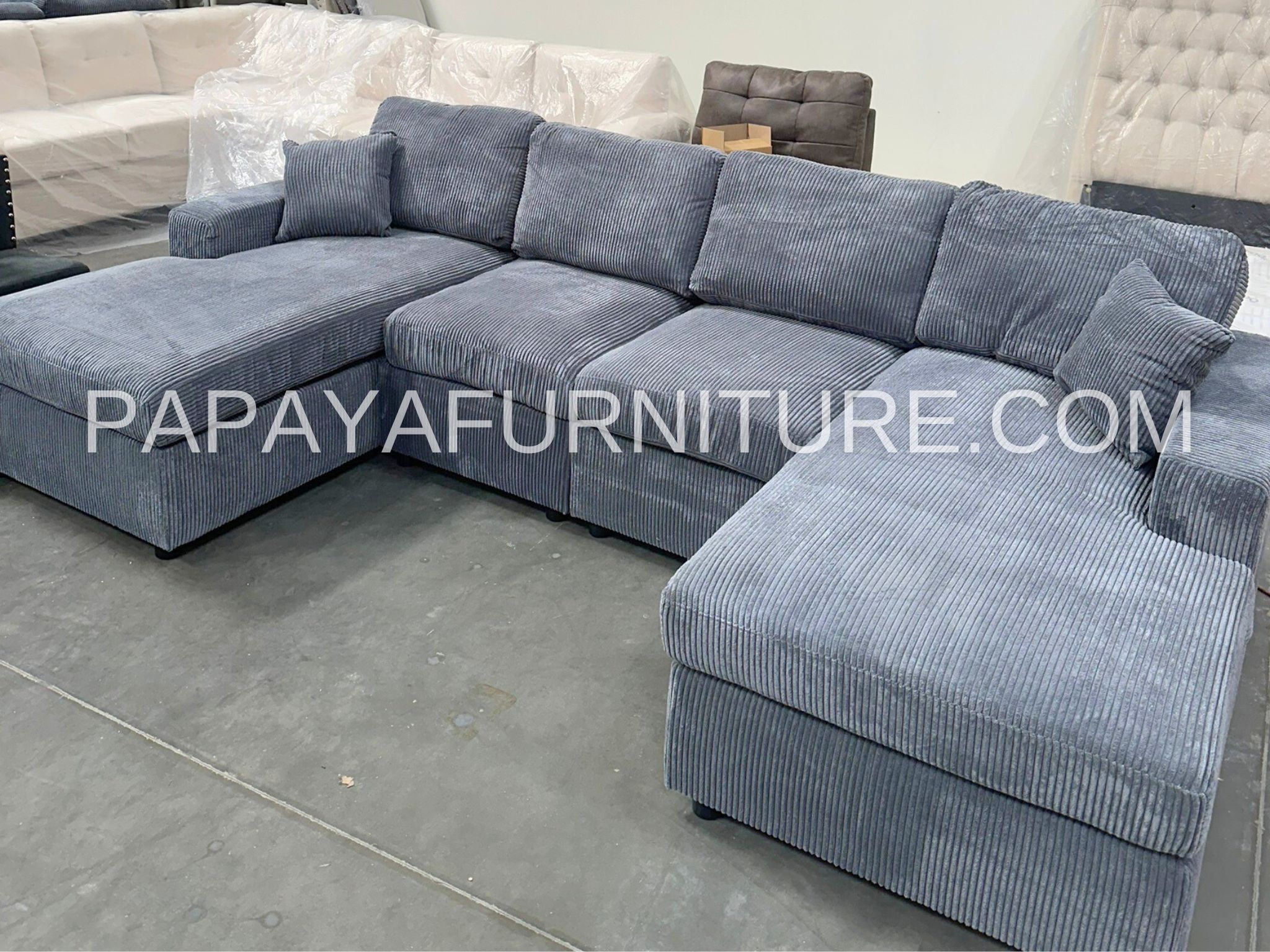EASY FINANCING AVAILABLE New! Grey 120”L Double Chaise Sectional Sofa, Corduroy Sectional, U-Shaped Sectional, Grey Sectional With Chaise, Soft Plush
