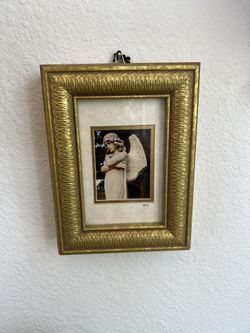 Framed Angel Sculpture Photography Colored Matted