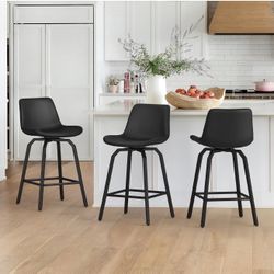 Black Leather Swivel Barstool Set Of 2 