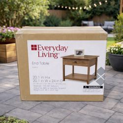 Everyday Living Walnut End Table With Drawer Shelf - 20” Accent Table New