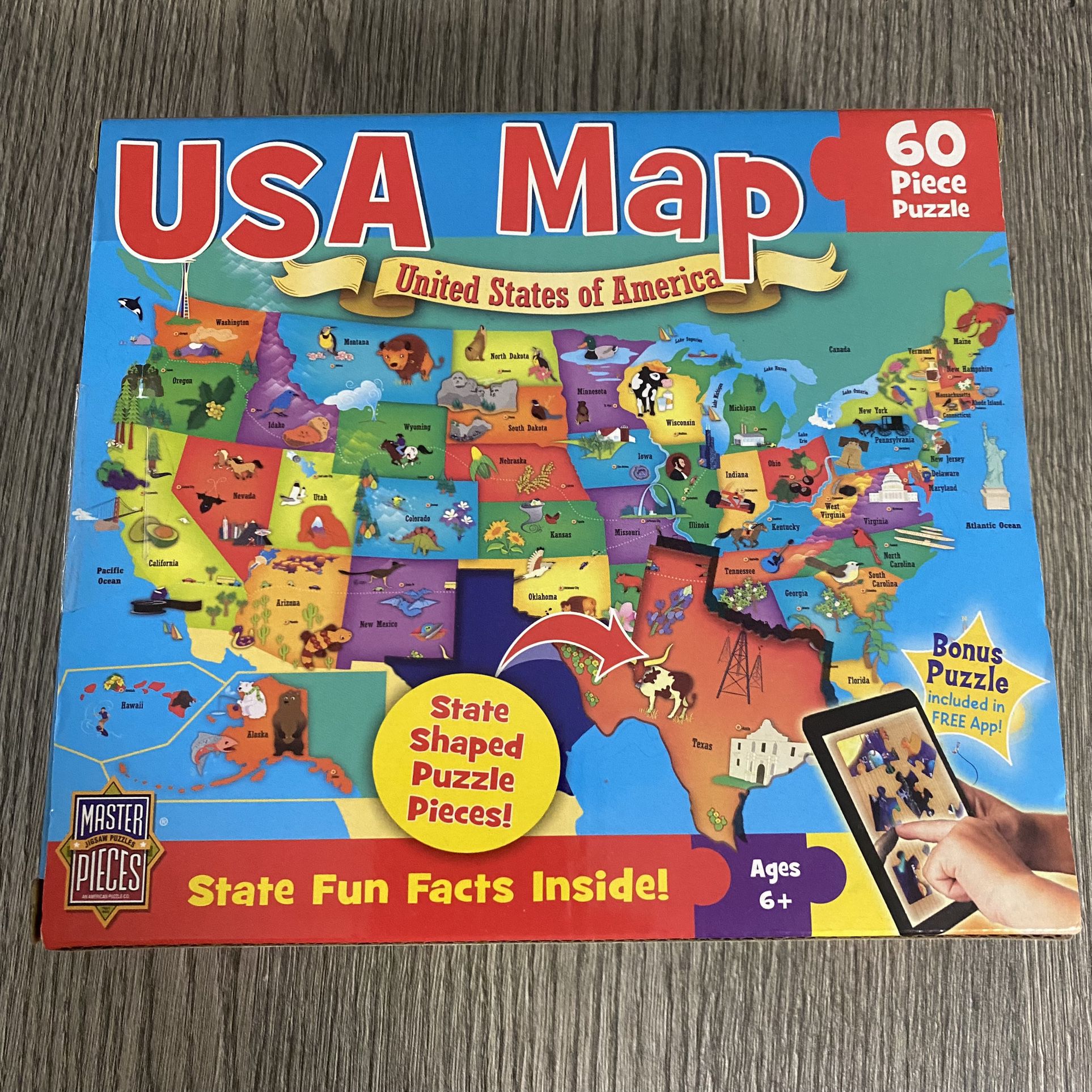 USA  States Map 60 Pcs puzzle With State Shaped Pieces Age 6+
