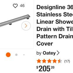 Designline 36 in. Stainless Steel Linear Shower Drain with Tile-In Pattern Drain Cover