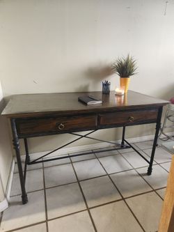Beautiful Wood and Metal Two Drawer Desk Heavy Duty