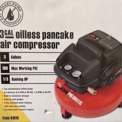 New CENTRAL PNEUMATIC 3 Gal Air Compressor 100 PSI Oilless Portable Pancake 1/3 HP  Also available for sale: Milwaukee Hilti Dewalt Ridgid Ryobi makit