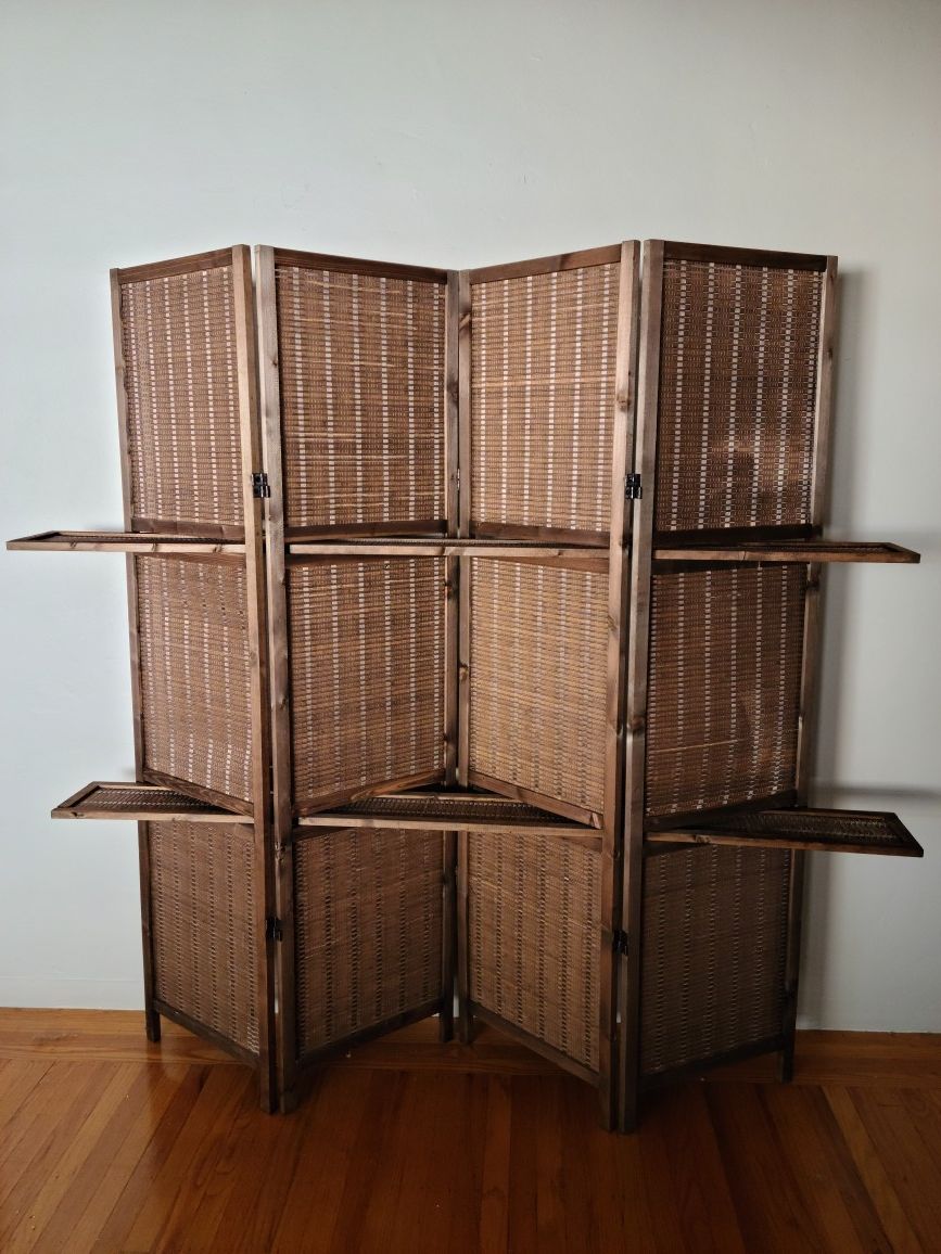 Brown 4 Panel Bamboo Folding Privacy Room Divider Screen